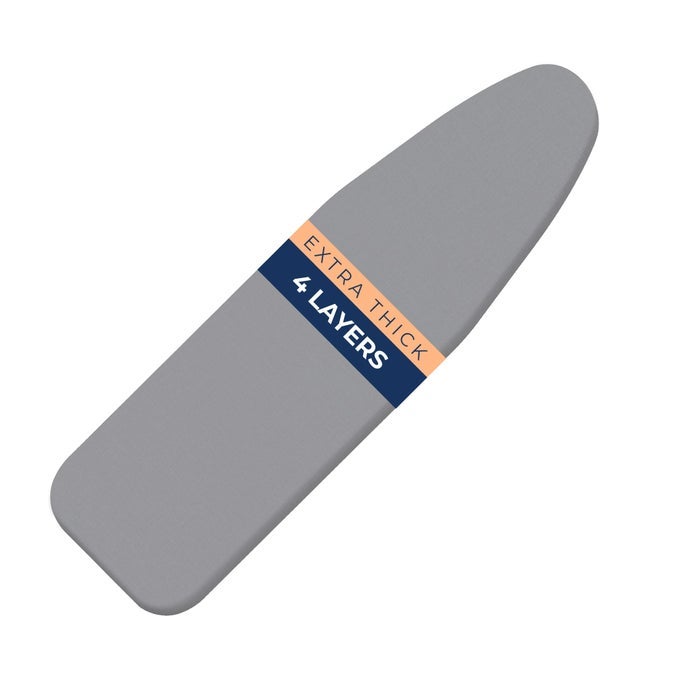 IRONING BOARD COVER AND PAD EXTRA THICK HEAVY DUTY PADDED 4 LAYERS SILVER COATED IRONING BOARD COVER NON STICK SCORCH AND STAIN RESISTANT STANDARD SIZE 15X54 INCH WITH ELASTICIZED EDGES