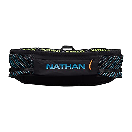 Nathan Running Belt Pinnacle Hydration Waistbelt/WaistPack. Includes Soft Flask, Storage, Zipper Pocket. For Running, Hiking Fanny Pack. No Bounce! (L/XL, Black/Blue) - Image 1