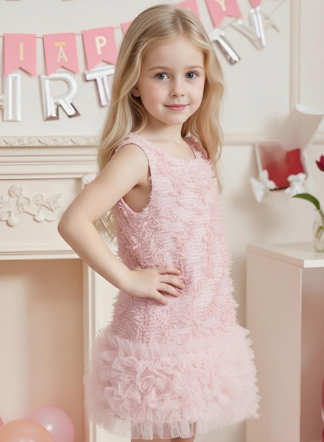 Tutu.kk Toddler Girls Dress Sleeveless A-Line Birthday Party Dresses with Layered Tulle Wedding Gown Pink 1-2T - Image 5