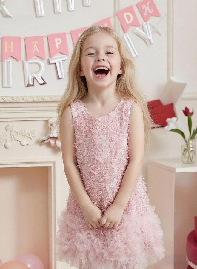 Tutu.kk Toddler Girls Dress Sleeveless A-Line Birthday Party Dresses with Layered Tulle Wedding Gown Pink 1-2T - Image 3