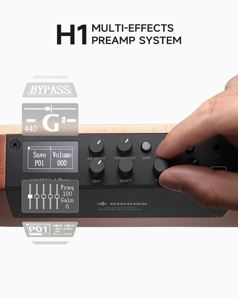 Donner Acoustic Electric Guitar HUSH I PRO Travel Guitar with Multiple Effect Modes Smart Guitarra Kit of Earphone, Gig Bag, Strap, Charging Cable - Image 4