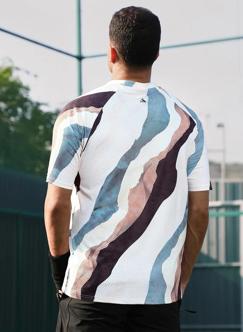 Campus Sutra Campus Sutra Men's Light Beige & Chocolate Brown Abstract TopographyActivewear T-Shirt For Casual Wear | V-Neck | Short Sleeves | Jersey T-Shirt Crafted With Comfort Fit For Everyday Wear