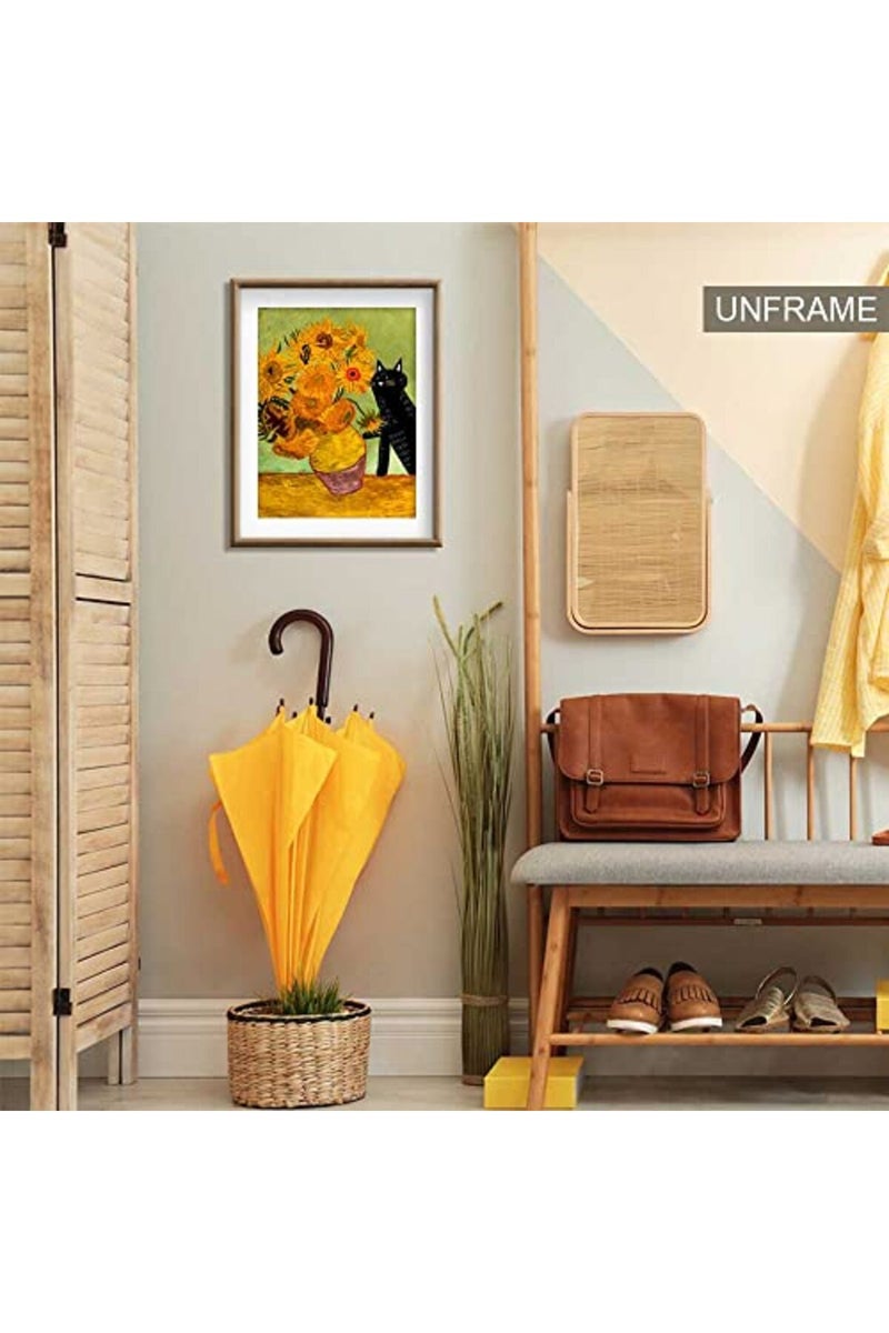VERENIX Vintage Van Gogh Sunflower Cat Print Canvas Wall Art - Image 5