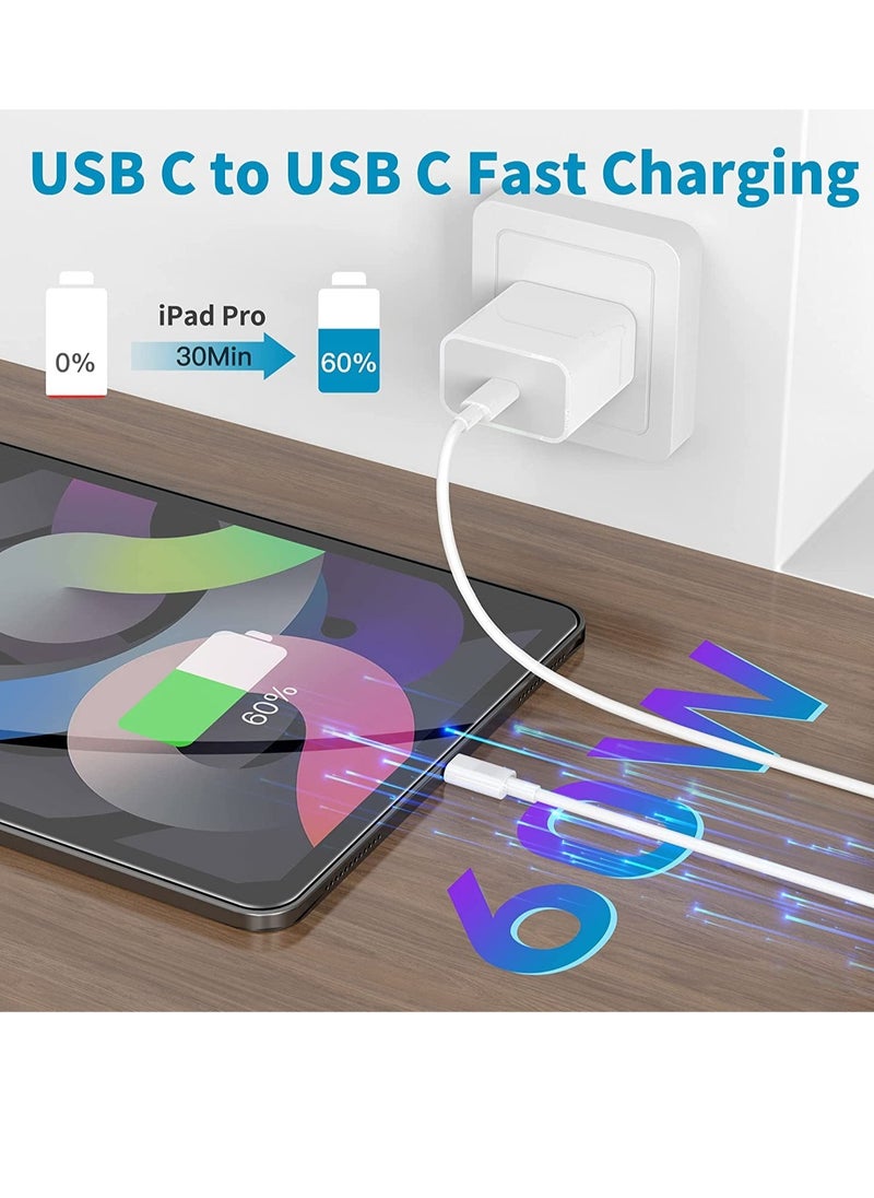 2 Pack Fast Charging 3M Long USB-C to USBC Power Cord for MacBook Pro Air/2020/2019/2018/2017/2016/IPad Air 4/5/iPad Pro 12.9/11 Type c