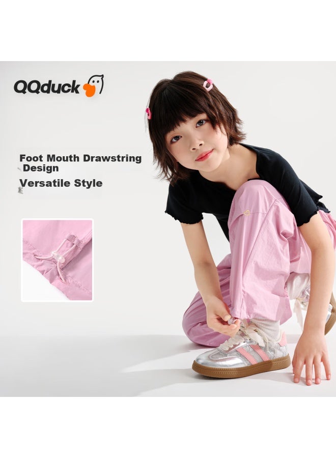 Qq Duck Girls' Quick-Dry Pants, Children'S Summer Trousers, Youth Sports Clothing, Paratrooper Pants, Gray And Pink; Size 140 - Image 5