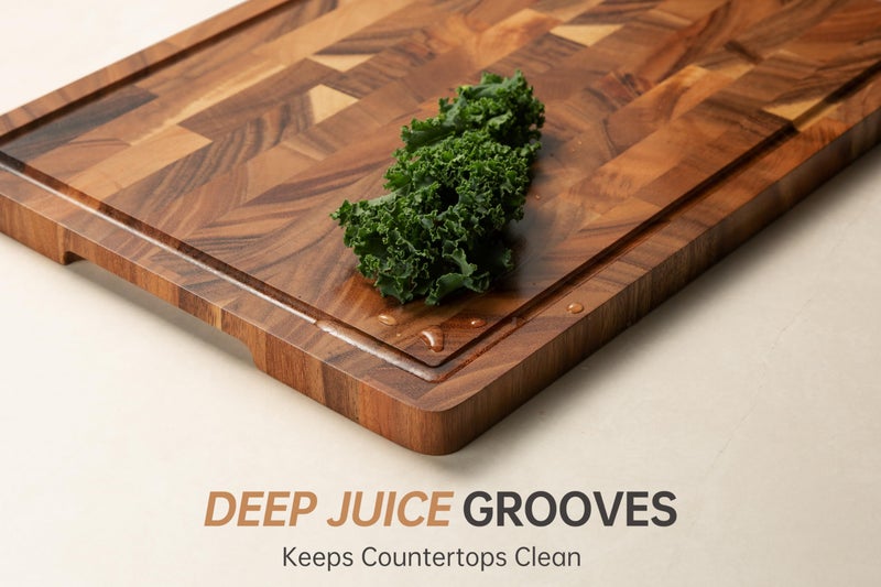 FYCTIO Walnut Wood Cutting Board End Grain Wooden Cutting Boards for Kitchen Chopping Block with Deep Juice Groove, Inners Handles, Gift Box, 16.5"x11.6"x0.8" - Image 5