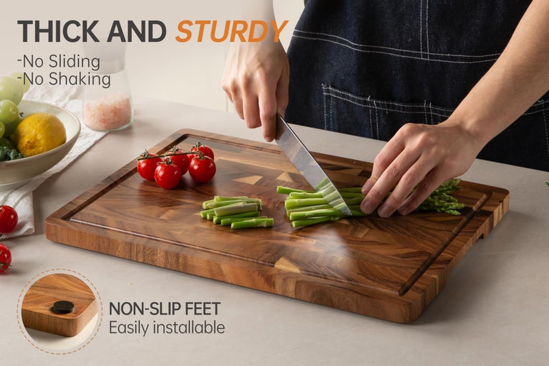 FYCTIO Walnut Wood Cutting Board End Grain Wooden Cutting Boards for Kitchen Chopping Block with Deep Juice Groove, Inners Handles, Gift Box, 16.5"x11.6"x0.8" - Image 3