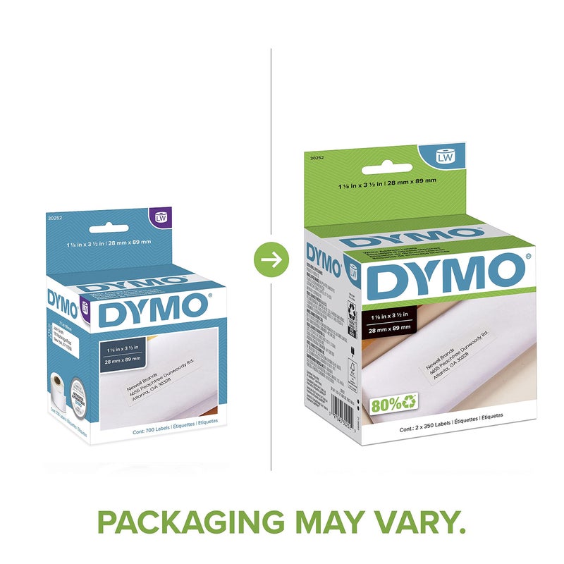 DYMO Authentic LW White Mailing Address Labels, DYMO Labels for LabelWriter Label Printers, 1-1/8" x 3-1/2", 2 Rolls of 350 (700 Total) - Image 2