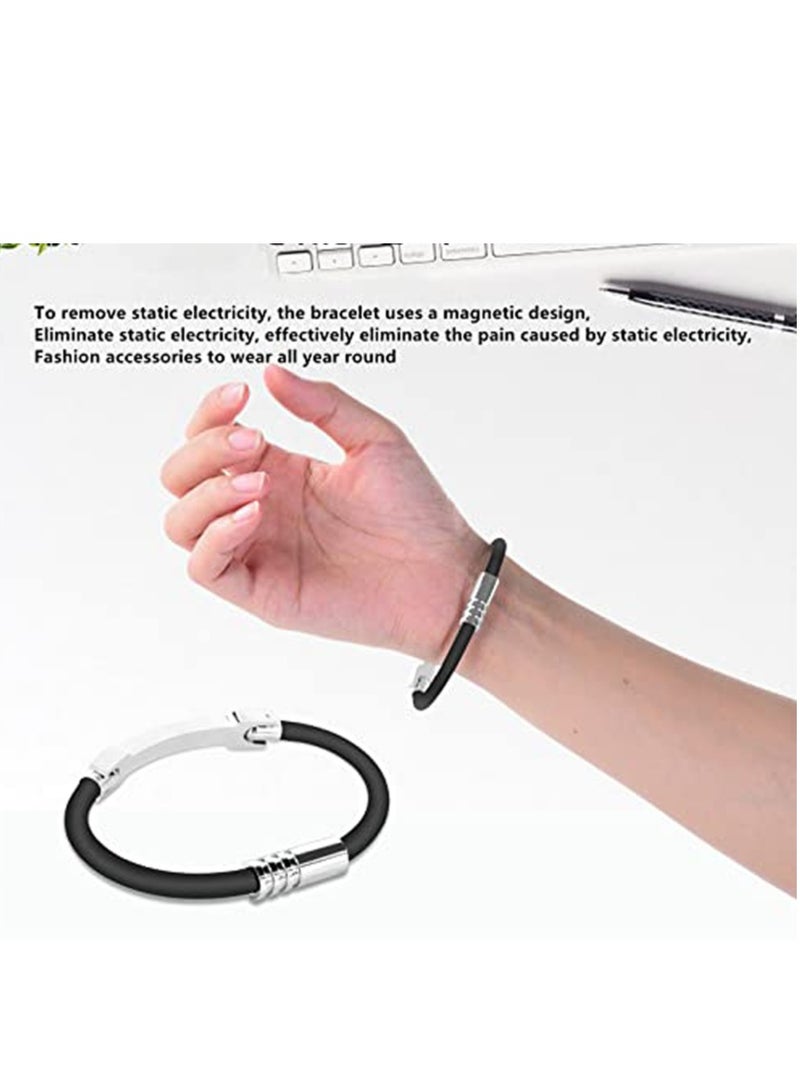 SYOSI Anti-Static Bracelet Wrist Straps, Band Rubber Bracelets Silicone Bracelet Static Bracelet Fashion Anti-Static Products Eliminate Static for Women and Men Unisex (Black-20cm) - Image 2