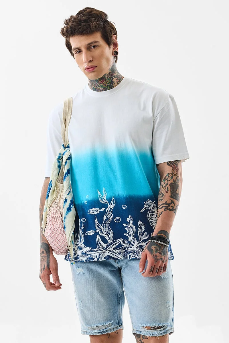 سنيتش تي شيرت قطني كبير الحجم بتدرج لوني