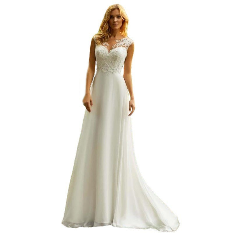 New Shoulder Lace V-Neck Wedding Dress Fashion Temperament Wedding White Classic Trailing Evening Dress - Image 4