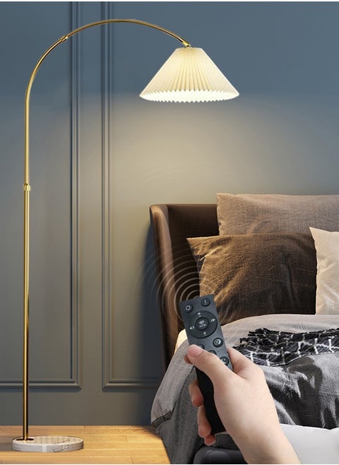مصباح أرضي LED مع رف وتصميم مطوي، 3 ألوان إضاءة، قابل لتعديل السطوع، مع جهاز تحكم عن بُعد، مثالي لغرفة النوم أو المعيشة أو المكتب، 12 واط، 172×30 سم