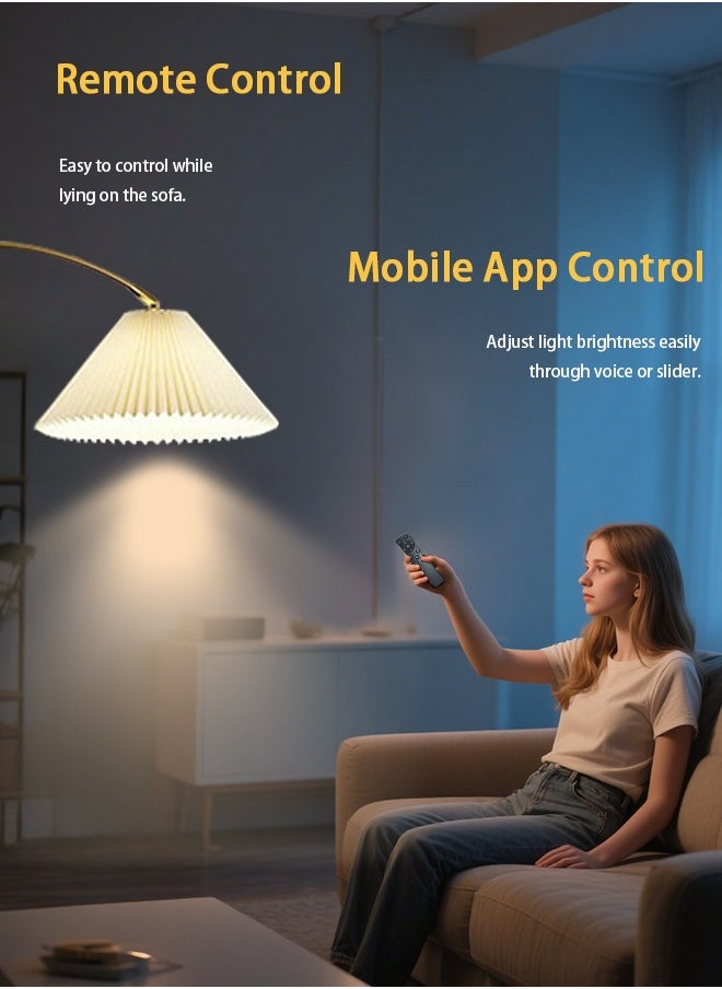ضوء كامل - مصباح أرضي LED مع رف وتصميم مطوي، 3 ألوان إضاءة، قابل لتعديل السطوع، مع جهاز تحكم عن بُعد، مثالي لغرفة النوم أو المعيشة أو المكتب، 12 واط، 172×30 سم - Image 1