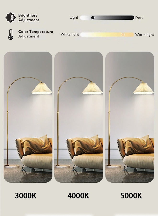Fullight Modern Arc Floor Lamp with Pleated Shade, Gold, Adjustable Height, App & Remote Control, 3-Level Dimming, 12W LED, E27, Marble Base,172×35 cm, for Living Room, Bedroom, Office - Image 4