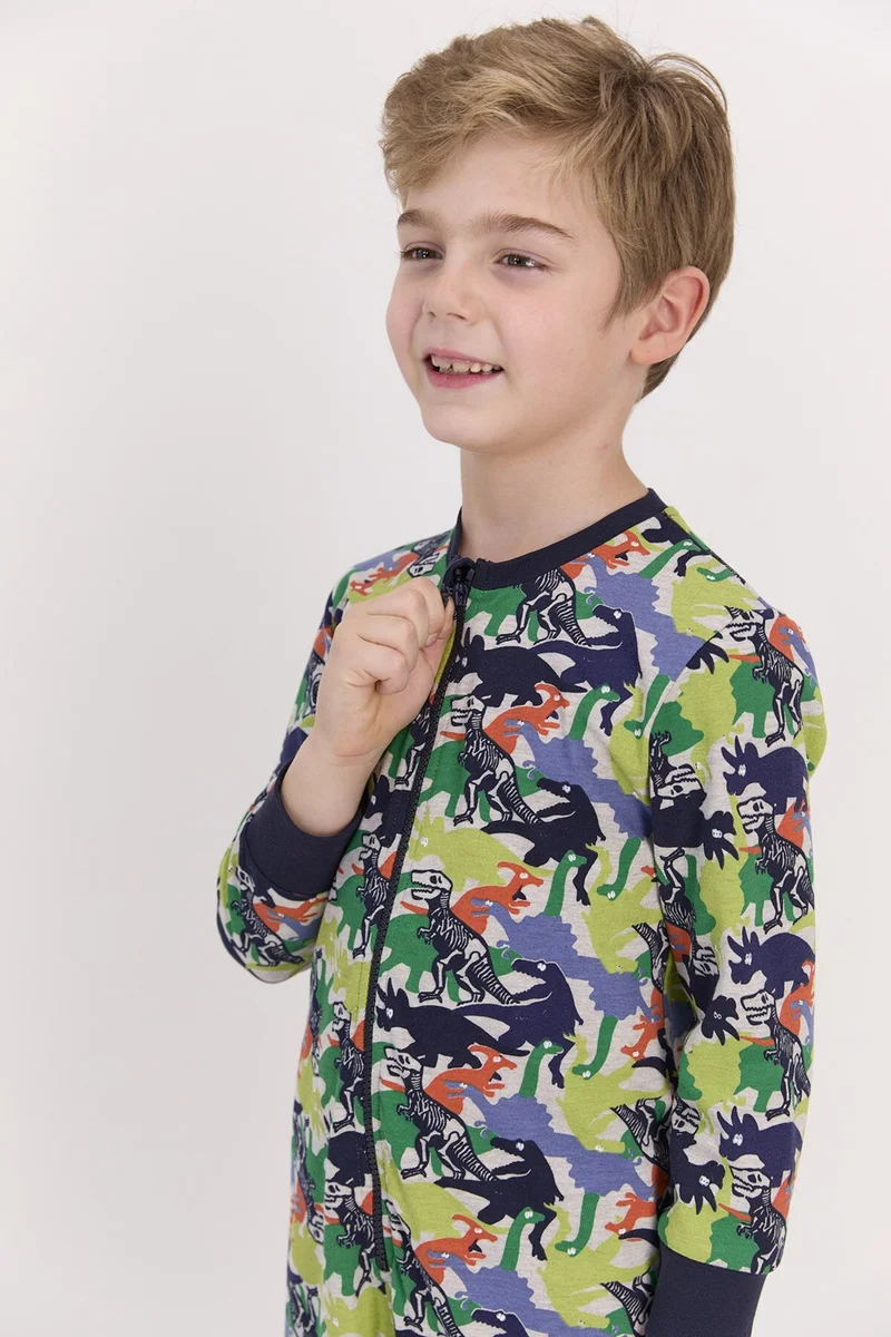 روليبولي Dinosaurs Dark Beige Melange Boy's Jumpsuit