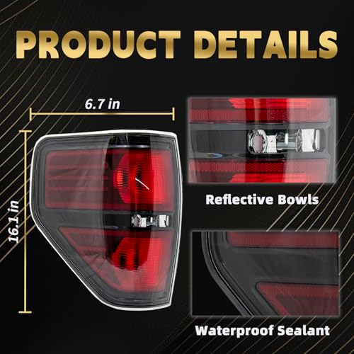 VPIMOZO Brake Tail Light Assembly Compatible With 2009 2010 2011 2012 2013 2014 Ford F150 Rear taillights Pickup Truck Smoked (Driver and Passenger Side) - Image 3