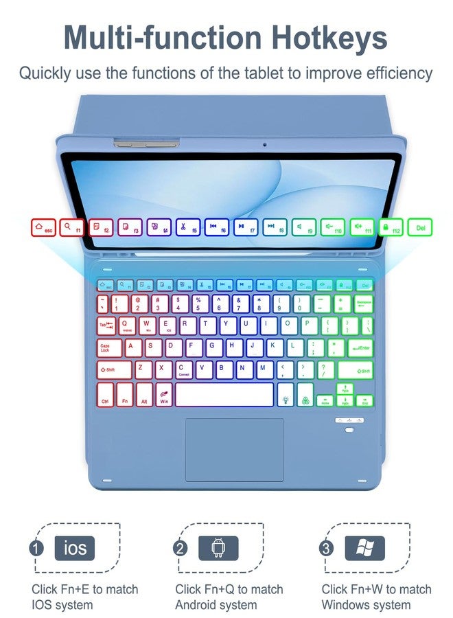 MePadKey Touchpad Keyboard Case for Samsung Galaxy Tab A11 Plus/A9 Plus 2025/2023 11 inch, 7-Color Backlight Type-C Charging Keyboard with Pencil Holder Cover Fit Tablet A11+/A9+ (Blue) - Image 4