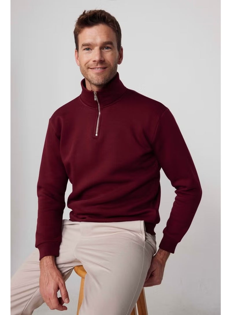 Tudors Cotton Stand Collar Zippered Claret Red Unisex Sweatshirt - Image 1