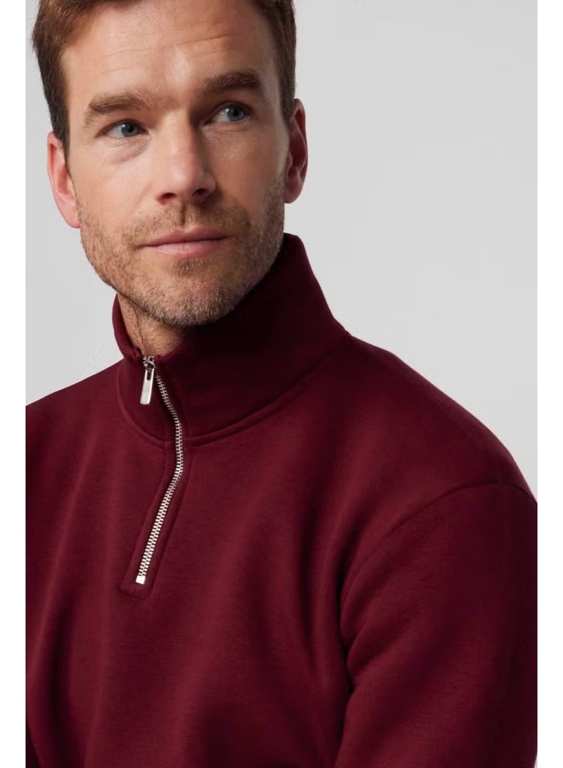 Tudors Cotton Stand Collar Zippered Claret Red Unisex Sweatshirt - Image 3