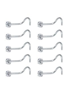 10-Piece Stainless Steel Cubic Zircon Nose Ring