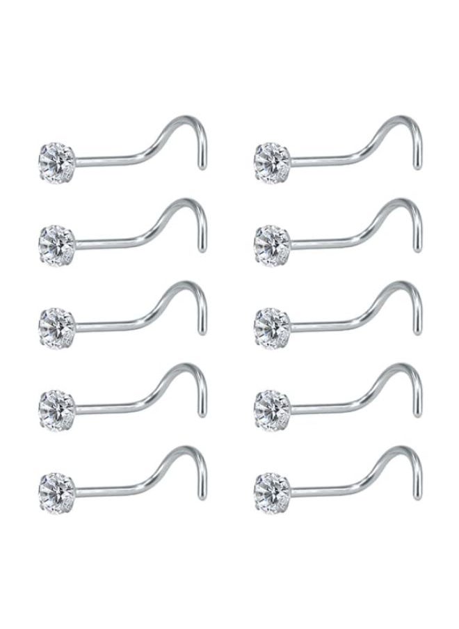 NIBEMINENT - 10-Piece Stainless Steel Cubic Zircon Nose Ring - Image 1