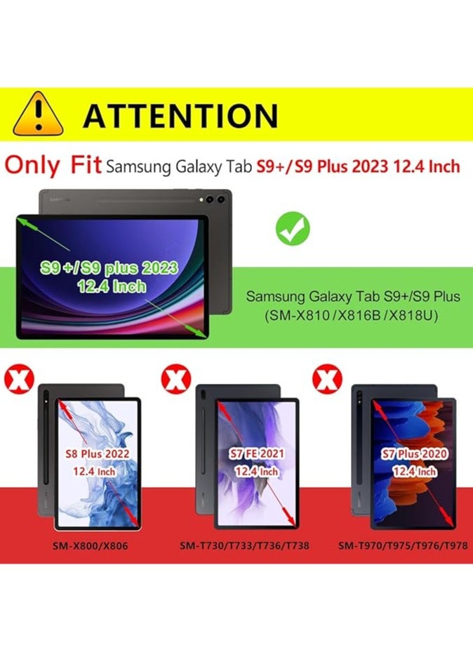 عام غطاء واقٍ من الصدمات بتصميم فراشة مع حامل لجهاز Samsung Galaxy Tab S9 Plus 12.4” 2023 مع حزام كتف لطراز Galaxy Tab S9 Plus 12.4 SM-X810/SM-X816B/SM-X818U - Image 2
