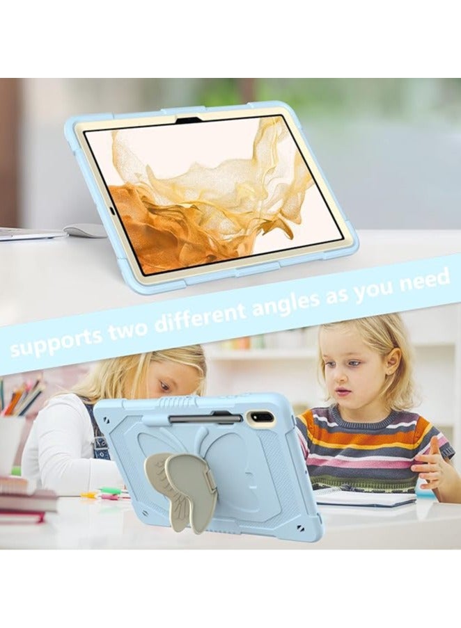 عام غطاء واقٍ من الصدمات بتصميم فراشة مع حامل لجهاز Samsung Galaxy Tab S9 Plus 12.4” 2023 مع حزام كتف لطراز Galaxy Tab S9 Plus 12.4 SM-X810/SM-X816B/SM-X818U - Image 5