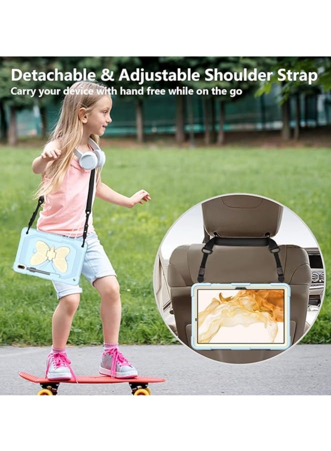 عام غطاء واقٍ من الصدمات بتصميم فراشة مع حامل لجهاز Samsung Galaxy Tab S9 Plus 12.4” 2023 مع حزام كتف لطراز Galaxy Tab S9 Plus 12.4 SM-X810/SM-X816B/SM-X818U - Image 4