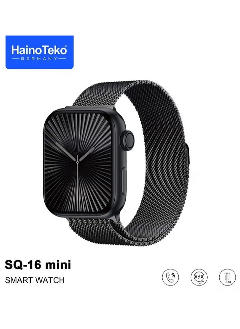 Haino Teko SQ-16 Mini Series 10 AMOLED Display Smart Watch with Stylish Bracelet, 3 Pairs of Straps, and Charging Cable Designed for Ladies – Black  - Image 2