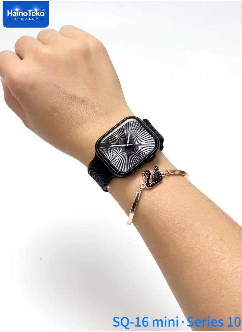 Haino Teko SQ-16 Mini Series 10 AMOLED Display Smart Watch with Stylish Bracelet, 3 Pairs of Straps, and Charging Cable Designed for Ladies – Black  - Image 3