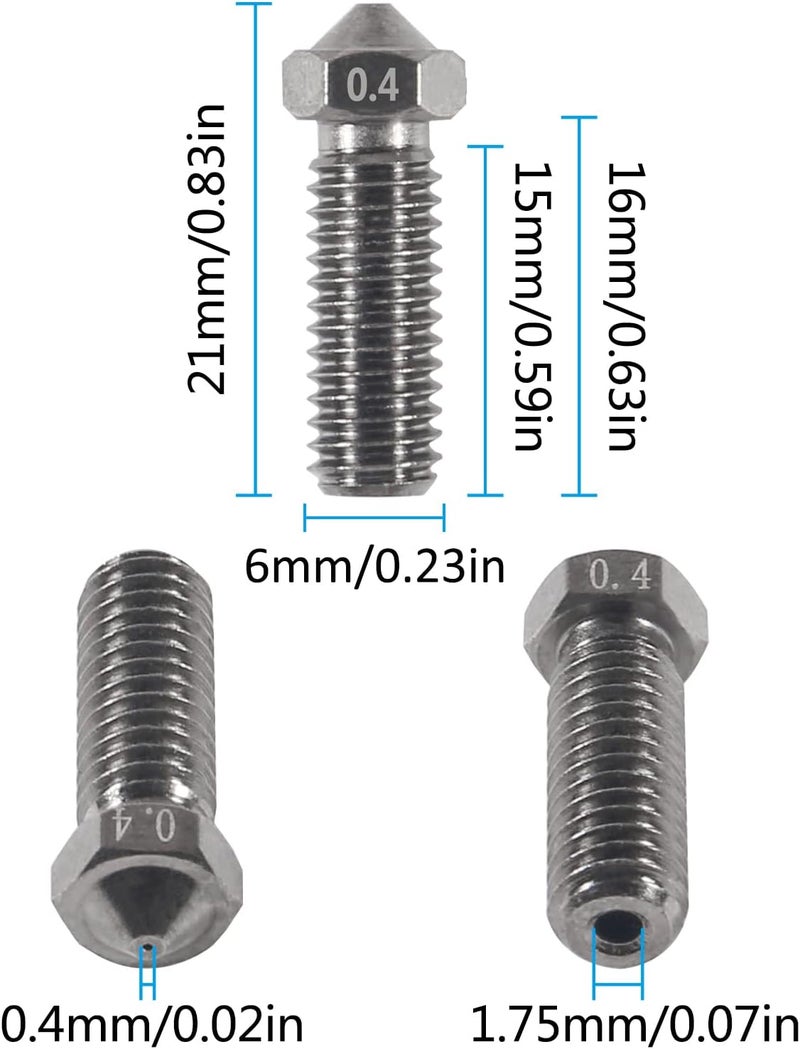 AITIAO 10Pcs Hardened Steel Volcano Nozzle 0.2mm 0.4mm 0.6mm 0.8mm 3D Printer Volcano Nozzle M6 V6 Hotend Printed Head for J-Head Hotend Extruder Parts for 1.75mm filaments - Image 3