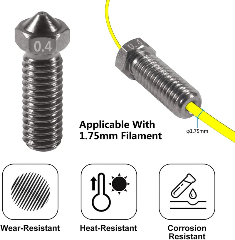 AITIAO 10Pcs Hardened Steel Volcano Nozzle 0.2mm 0.4mm 0.6mm 0.8mm 3D Printer Volcano Nozzle M6 V6 Hotend Printed Head for J-Head Hotend Extruder Parts for 1.75mm filaments - Image 5