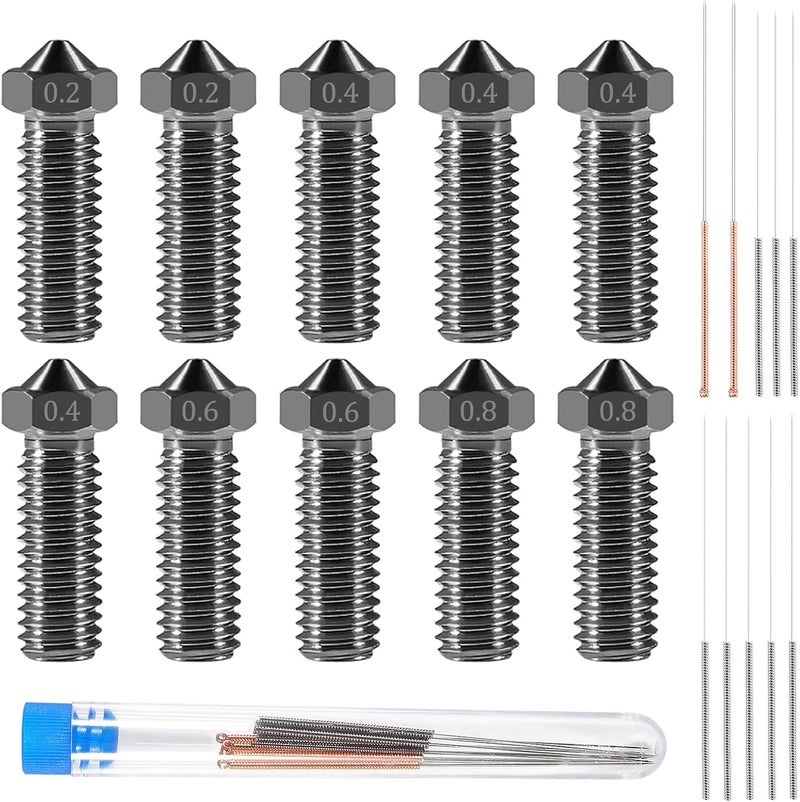 AITIAO 10Pcs Hardened Steel Volcano Nozzle 0.2mm 0.4mm 0.6mm 0.8mm 3D Printer Volcano Nozzle M6 V6 Hotend Printed Head for J-Head Hotend Extruder Parts for 1.75mm filaments - Image 1