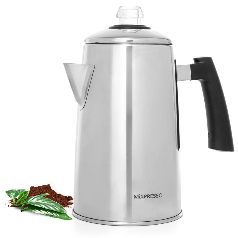 Mixpresso Mixpresso Stainless Steel Stovetop Coffee Percolator 52 oz Classic Percolator Coffee Pot Excellent As Camping Pot 12 Cup Stainless Steel Camping Coffee Makers CoolTouch Handle