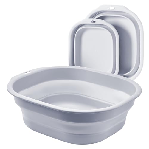 Bellglee 2 Pack Collapsible Wash Basin Set Foldable Dish Tub Small Medium Portable Sink for Kitchen Camping RV Baby Bottles Laundry Plastic Washbasin Gray