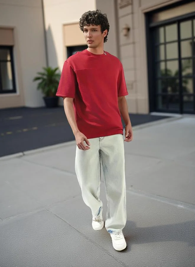 HIGH STAR Men's Red 100% Cotton Solid Relaxed T-Shirt