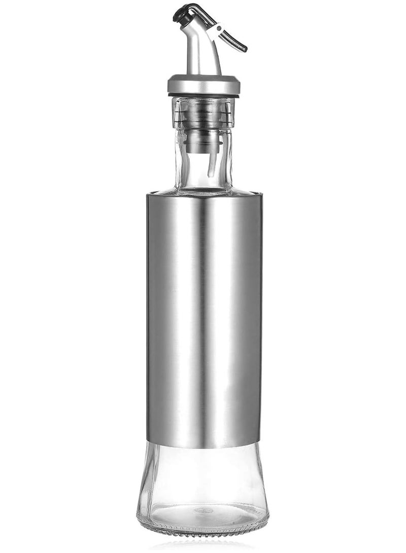 إي سي في في زجاجة زيت زيتون ECVV سعة 500 مل، مصنوعة من الزجاج والفولاذ المقاوم للصدأ، مزودة بفوهة مانعة للتسرب، ومزودة بفلتر للخل والزيت للمطبخ (فضية) - Image 1