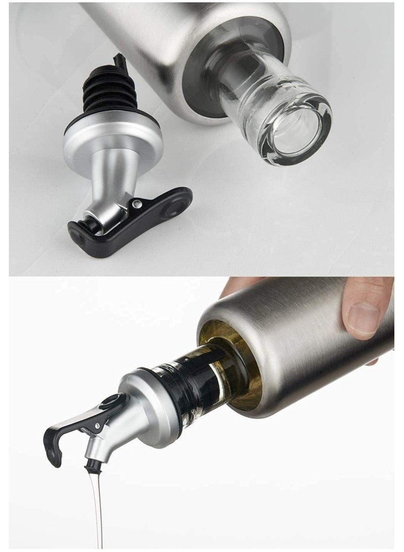 إي سي في في زجاجة زيت زيتون ECVV سعة 500 مل، مصنوعة من الزجاج والفولاذ المقاوم للصدأ، مزودة بفوهة مانعة للتسرب، ومزودة بفلتر للخل والزيت للمطبخ (فضية) - Image 3