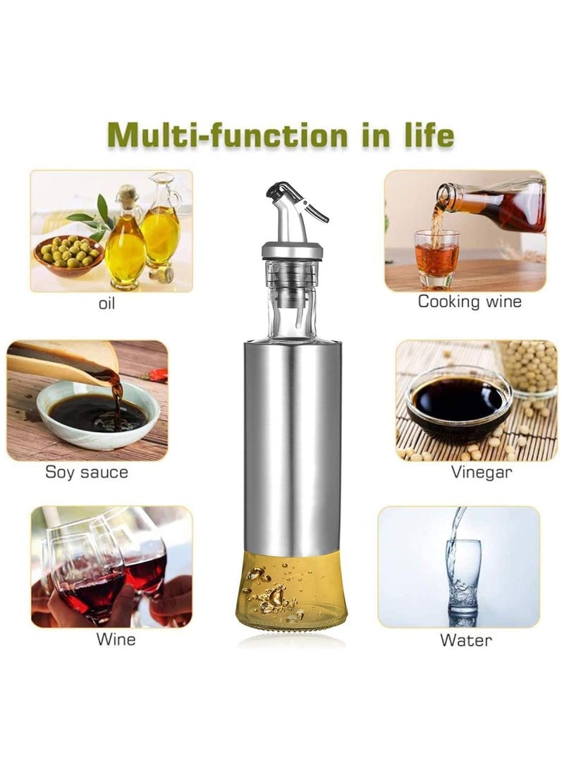 إي سي في في زجاجة زيت زيتون ECVV سعة 500 مل، مصنوعة من الزجاج والفولاذ المقاوم للصدأ، مزودة بفوهة مانعة للتسرب، ومزودة بفلتر للخل والزيت للمطبخ (فضية) - Image 4