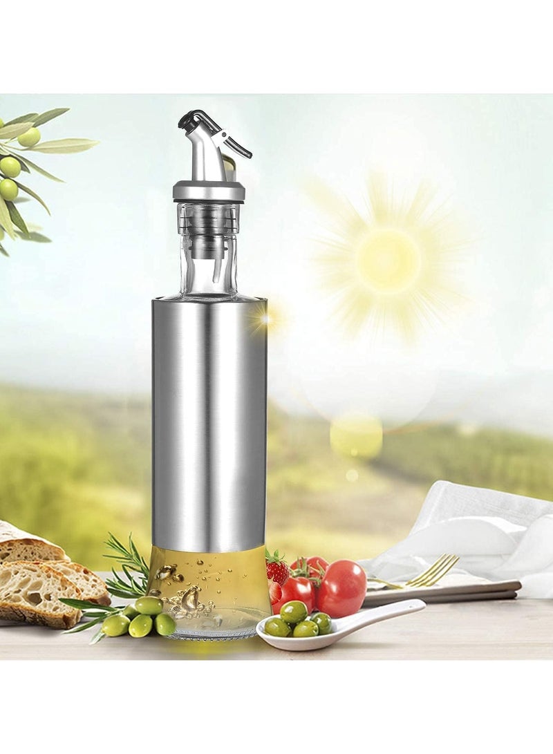 إي سي في في زجاجة زيت زيتون ECVV سعة 500 مل، مصنوعة من الزجاج والفولاذ المقاوم للصدأ، مزودة بفوهة مانعة للتسرب، ومزودة بفلتر للخل والزيت للمطبخ (فضية) - Image 5