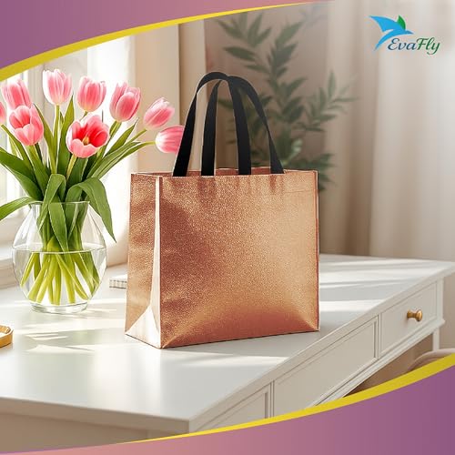 Evafly Gift Bag Medium Size Pack of 20 : L13 x W12 x D4 inch|Resuable Non-Woven Shiny Metallic Laminated|Haldi Return Gifts, Jute Bags for Return Gift,Return Gift For Birthday - Copper - Image 3