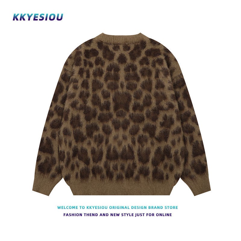 American Retro Leopard Design Knitted Cardigan Men'S And Women'S Niche Lazy High-End Couple'S Jacket - Image 5