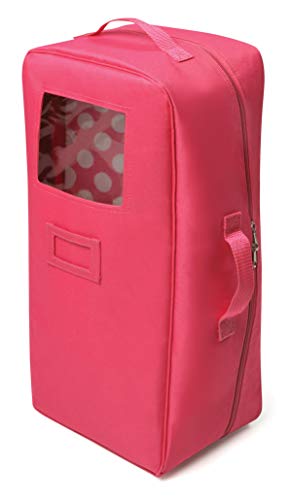 Badger Basket Doll Travel Case with Bed Blanket Pillow Mesh Storage  PeekaBoo Window  Fits Girl Dolls  Portable Luggage Carrier with Straps for Pretend Play  Accessories  Hot Pink - Image 1
