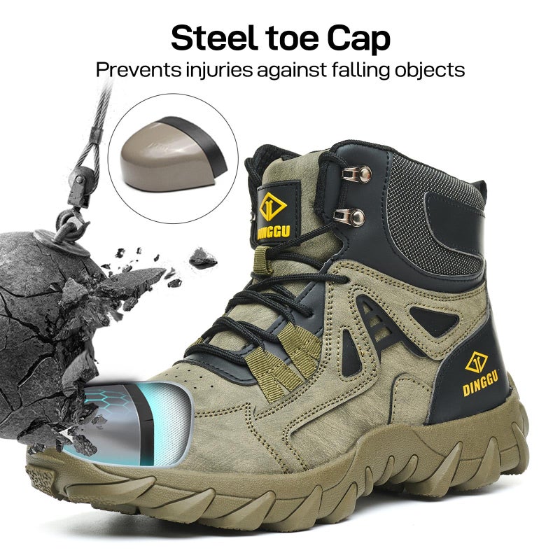 DINGGU Steel Toe Boots for Men Safety Work Boots Comfortableï¼ŒIndestructible Industrial & Construction Shoes Mens Composite Toe Boots Green 10.5 - Image 3