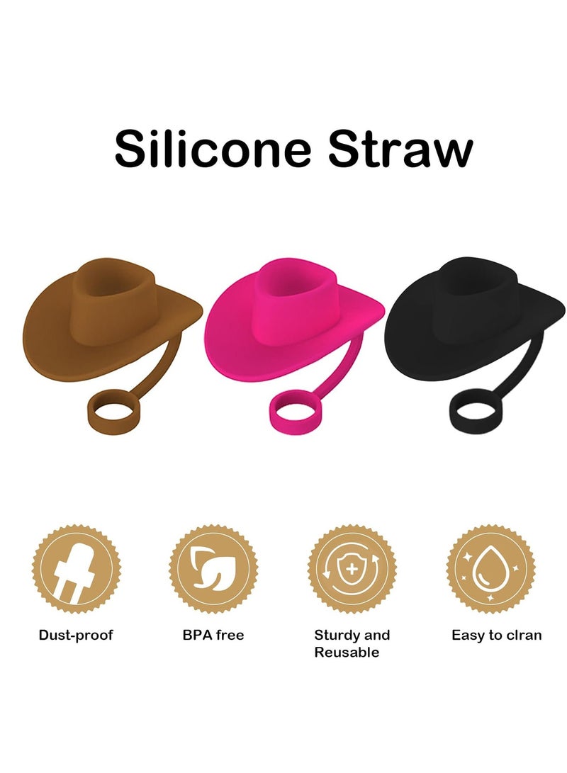 3 Pcs Silicone Cowboy Hat Straw Covers Cap,Compatible with Stanley Cup 30 40 oz, for 8-10 mm Stanley Cups Straws  - Image 3