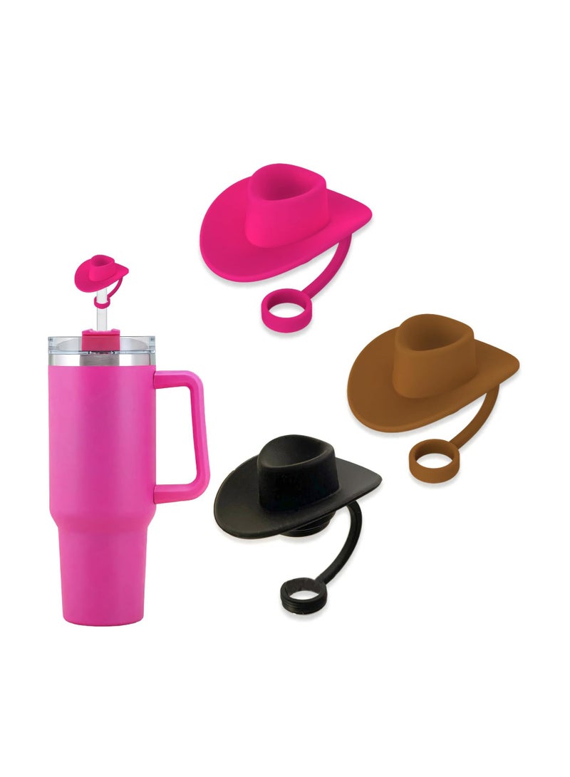 3 Pcs Silicone Cowboy Hat Straw Covers Cap,Compatible with Stanley Cup 30 40 oz, for 8-10 mm Stanley Cups Straws  - Image 1