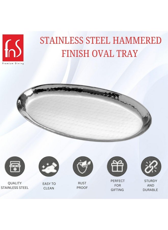 FNS FNS Stainless Steel Oval Hammered Finish Deep Platter Ideal Tray for Parties Holidays & BBQ’s  - Image 2