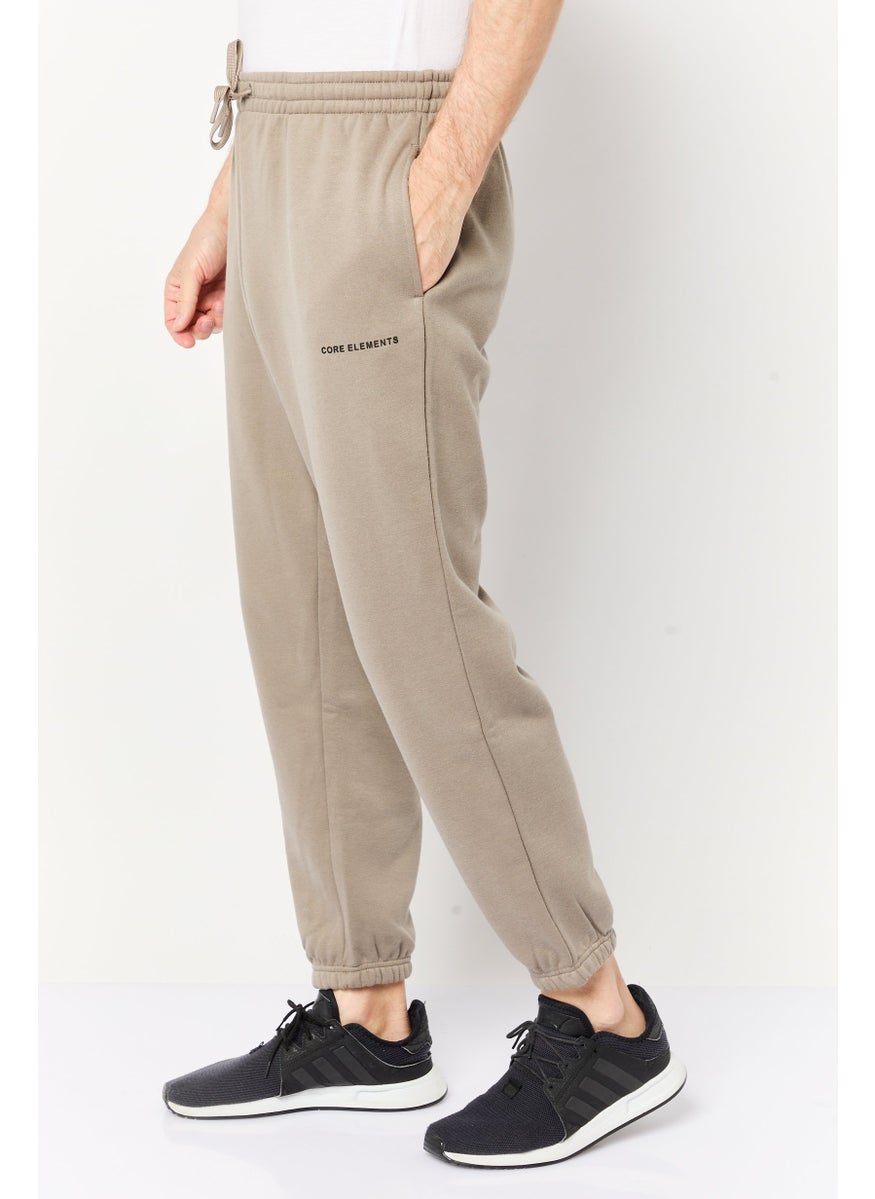 Core Elements Men Brand Logo Jogger Pants, Taupe  - Image 3