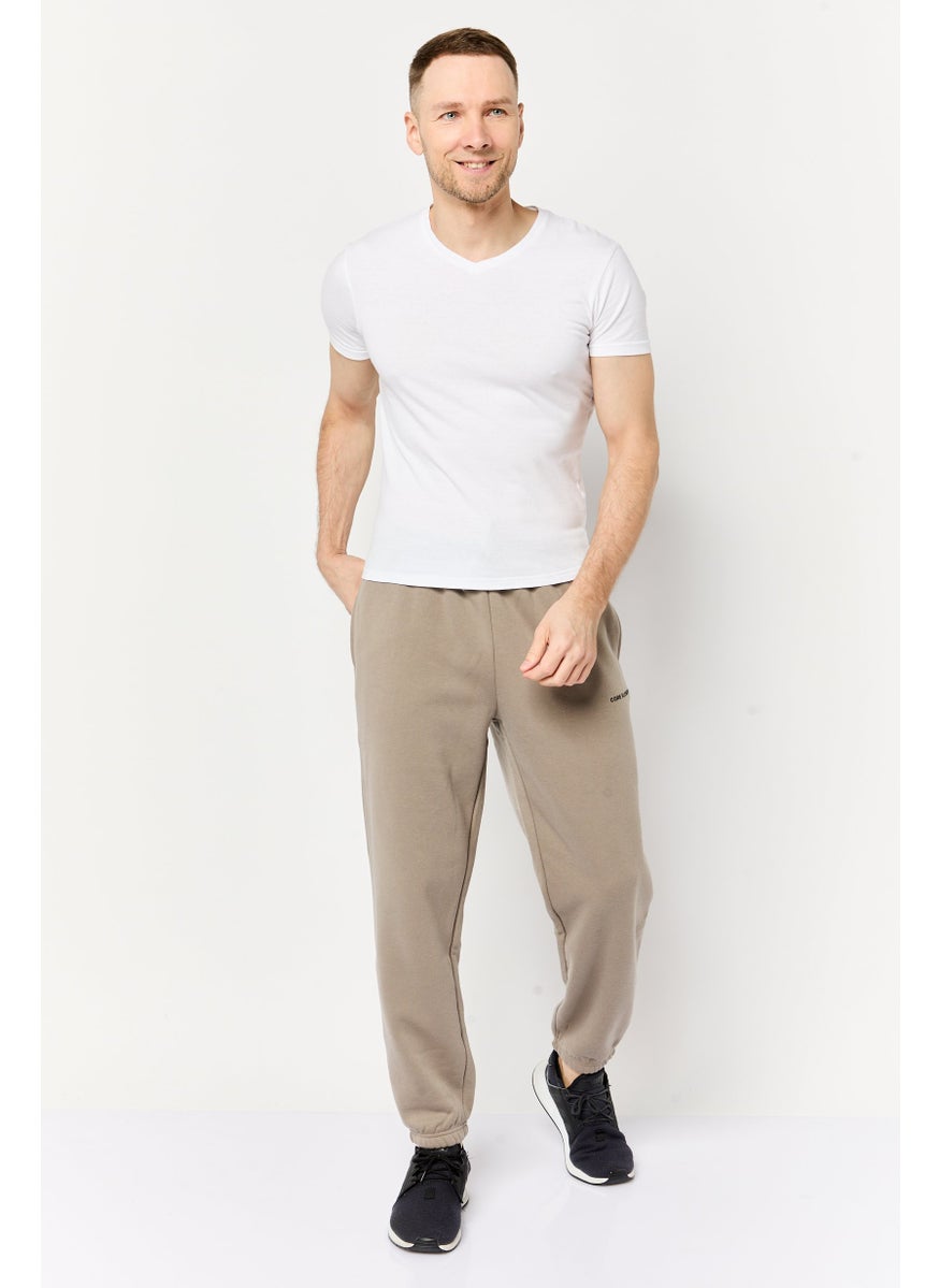 Core Elements Men Brand Logo Jogger Pants, Taupe  - Image 2