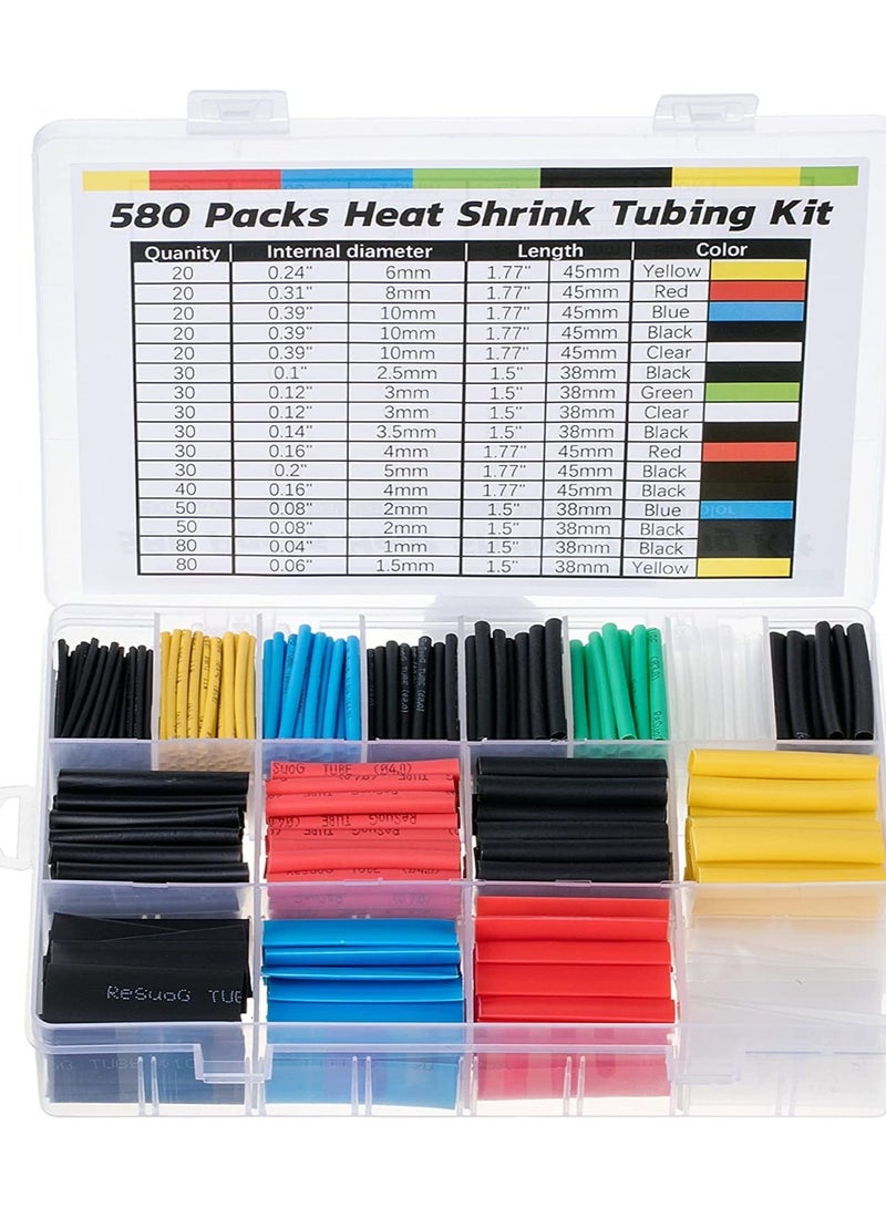 Heat Shrink Tubing Kit, 11 Sizes, Ratio, 580 pcs, Heat Shrink Wrap, Wire Shrink Wrap Tubing, Wire Shrink Tubing, Wire Heat Shrink, Electrical Shrink Wrap Tubing, Shrink Tubing for Wires - Image 1